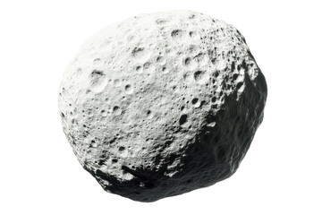 A detailed 3D render of an asteroid showing its cratered surface against a black background on transparent background