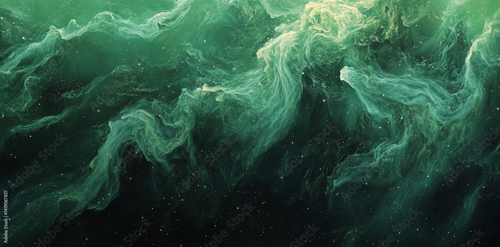 Aufkleber green and yellow cosmic clouds swirl in space creating a dreamy nebula effect perfect for science fi