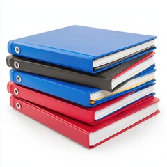 Colorful Binders Stacked Neatly on White Background for Organization