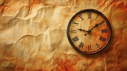 Clock symbols slowly rotating over paper-grain texture