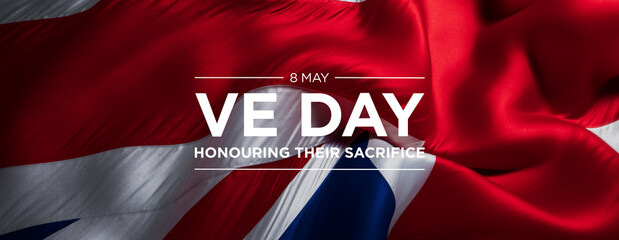 VE Day Tribute: Union Jack Flag with 'Honouring Their Sacrifice' Text for WWII Commemoration