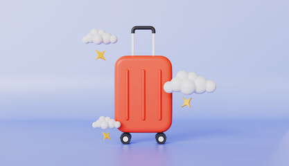 Travel concept of baggage or luggage, small yellow suitcase 3d illustration