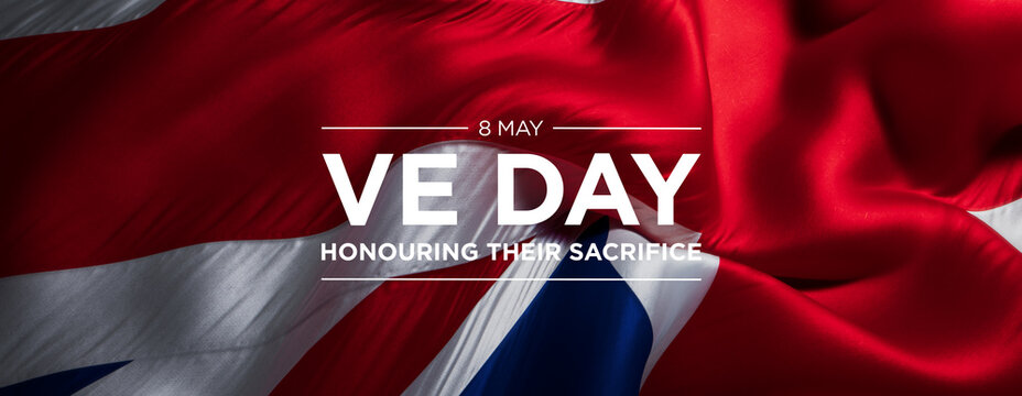 VE Day Tribute: Union Jack Flag with 'Honouring Their Sacrifice' Text for WWII Commemoration