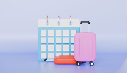 Booking airline tickets online, tourism and travel plan to trip, yellow suitcase and calendar ,holiday vacation, time to travel concept