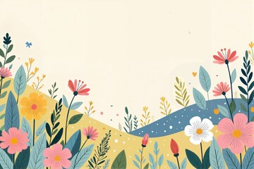 Hand drawn abstract floral spring background with flowers, Flat design spring background with flowers