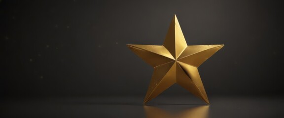 Obraz premium Gleaming gold star, metallic paper, dark background, award, metallic