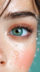 Emotional portrait of a model with crystal tears closeup in studio high-definition photography intimate environment artistic perspective