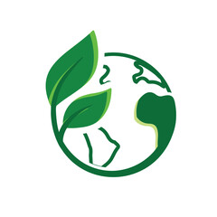 sustainable icon. earth and plant vector. reuse, recycle, net zero, green energy, eco-friendly concept. Mixed design style