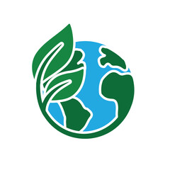 sustainable icon. earth and plant vector. reuse, recycle, net zero, green energy, eco-friendly concept. Solid design style