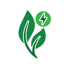 sustainable icon. green energy vector. plant and lightning symbol. reuse, recycle, net zero, green energy, eco friendly concept. Solid design style