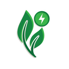 sustainable icon. green energy vector. plant and lightning symbol. reuse, recycle, net zero, green energy, eco friendly concept. Simple 3D design style