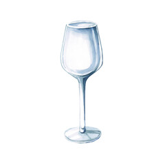 Empty wine glass. Isolated watercolor illustration for restaurant design, menu, poster and fabric printing.