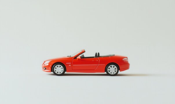 Red Convertible Toy Car with Open Roof on White Background