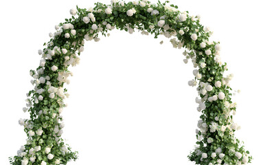 A wedding arch made of white and green flowers, transparent background