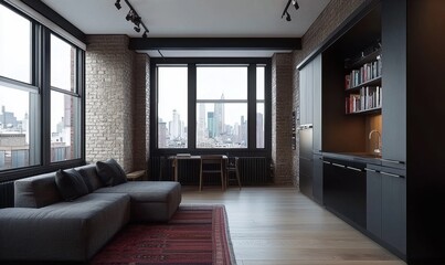Modern Urban Loft Interior with City View and Open Space Design
