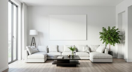 Modern Minimalist Living Room Interior Design with White Sofa