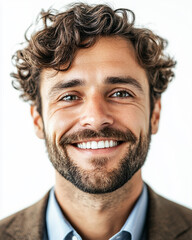Obraz premium Business man on clean background, close up portrait of a smiling man in a suit
