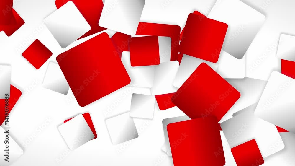 Poster an animation of layered, round corner rectangles in vivid red and smoky grey gradients, gliding from