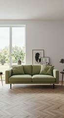 Modern Olive Green Sofa in Minimalist Living Room