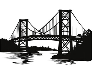 Obraz premium Majestic Suspension Bridge at Nighttime: A Black and White Sketch of Architectural Marvel