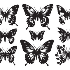 Butterfly Silhouette Vector Collection – Elegant Black Insect Icons for Nature, Spring, and Decorative Designs