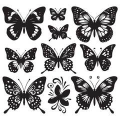 Butterfly Silhouette Vector Collection – Elegant Black Insect Icons for Nature, Spring, and Decorative Designs