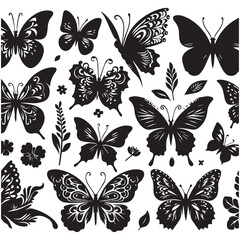 Butterfly Silhouette Vector Collection – Elegant Black Insect Icons for Nature, Spring, and Decorative Designs