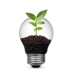 Green Plant Growing Inside Light Bulb on White Background