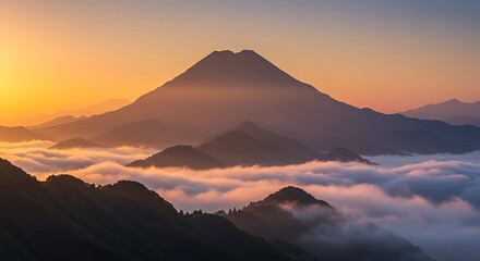 Mountain Peak Above Clouds at Sunrise
