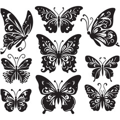 Butterfly Silhouette Vector Collection – Elegant Black Insect Icons for Nature, Spring, and Decorative Designs
