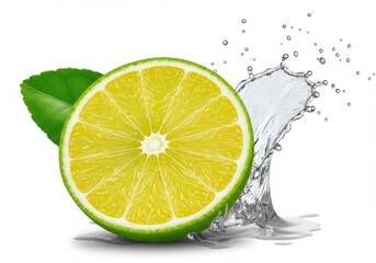 Lime slice with water splash on white background