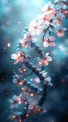 Glowing DNA with Sakura Flowers and Glitter Particles
