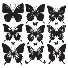 Butterfly Silhouette Vector Collection – Elegant Black Insect Icons for Nature, Spring, and Decorative Designs