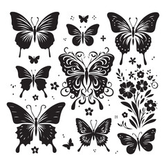 Butterfly Silhouette Vector Collection – Elegant Black Insect Icons for Nature, Spring, and Decorative Designs