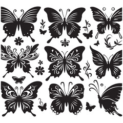 Butterfly Silhouette Vector Collection – Elegant Black Insect Icons for Nature, Spring, and Decorative Designs