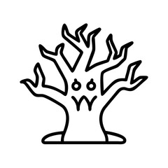 Spooky halloween tree vector illustration, scary haunted tree silhouette, spooky tree clip art