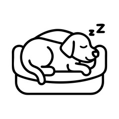 Sleeping dog illustration: cute puppy asleep in dog bed, pet nap time, cartoon animal drawing, zzz