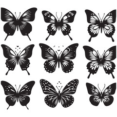 Butterfly Silhouette Vector Collection – Elegant Black Insect Icons for Nature, Spring, and Decorative Designs