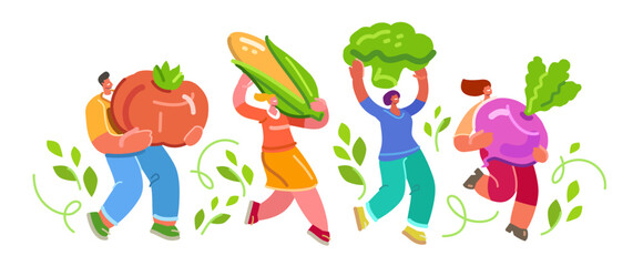 Healthy eating, dietary nutrition. Organic farm food, farming or gardening. Happy people, farmers with big vegetables