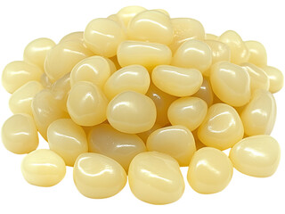 Fototapeta premium Creamy Yellow Polished Pebbles: A Collection of Smooth, Lustrous Stones for Decoration or Crafts