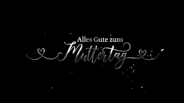 Alles Gute zum Muttertag lettering text animation, sparkling gold style, transparent background
