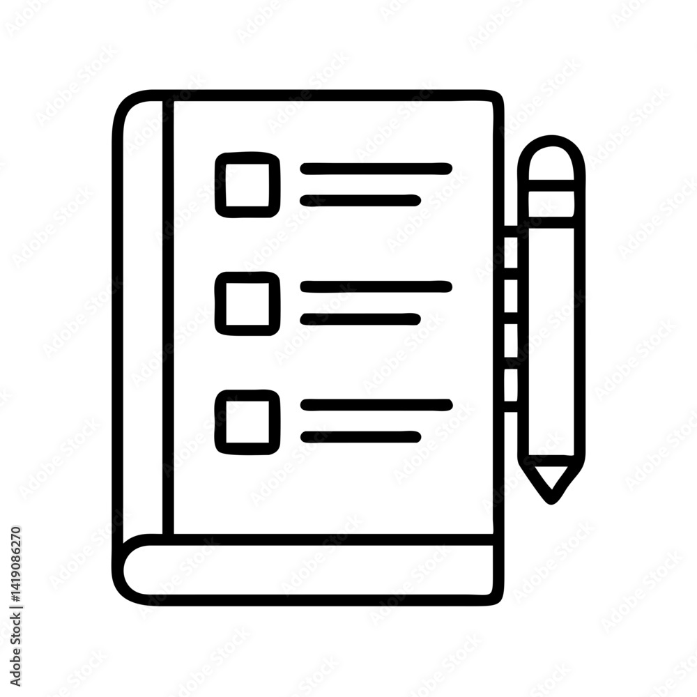 Poster checklist notepad vector icon for task management and organization with pencil for notes taking
