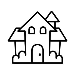 Line art vector illustration of haunted house halloween spooky mansion outline drawing design icon