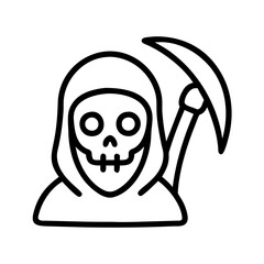 Grim reaper death halloween scythe skeleton spooky horror outline icon vector illustration design