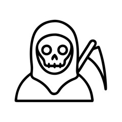 Grim reaper death halloween skeleton scythe spooky horror scary halloween costume outline vector icon