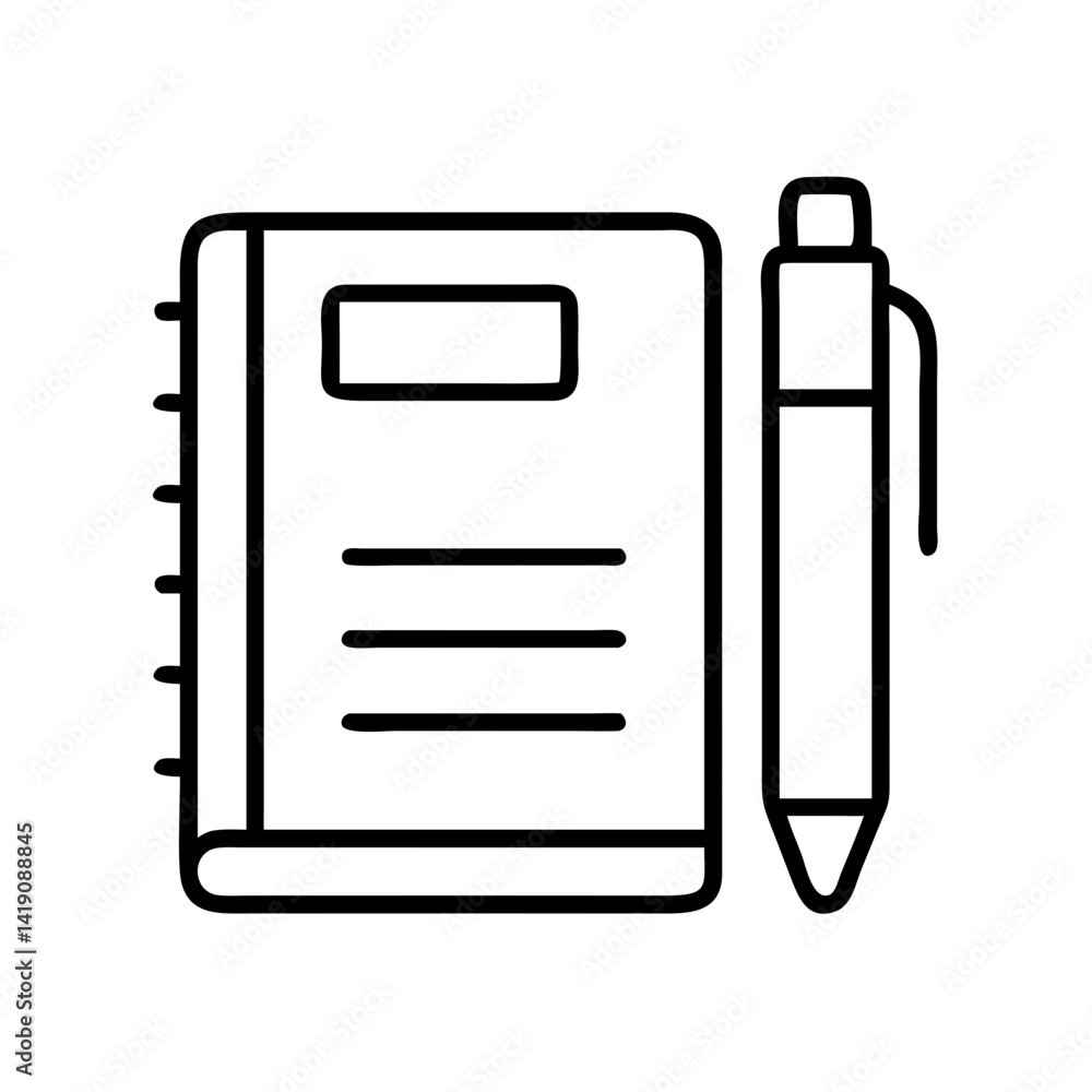 Poster notebook and pen vector icon for writing notes diary planning journaling and sketching design art