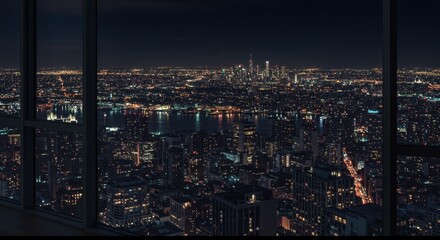Obraz premium Night City Lights View From Highrise Window