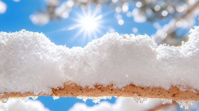 Snow covered branch in winter sunlight - Powered by Adobe