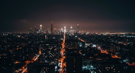 Obraz premium Night City Skyline Aerial View