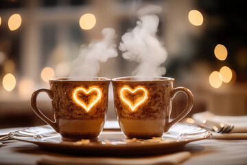 clinking mugs heart steam romantic